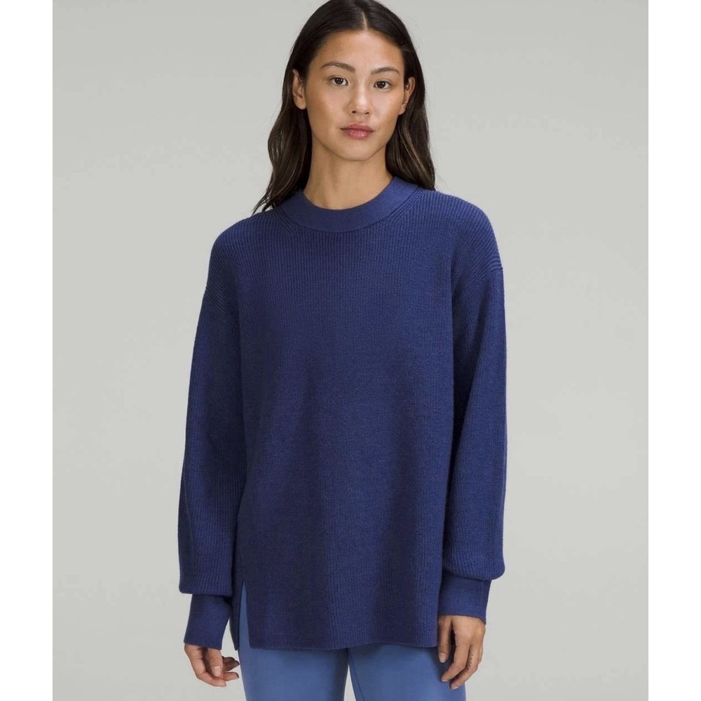 Lululemon Merino Wool-Blend Ribbed Crewneck Sweater Heathered Psychic Blue 4